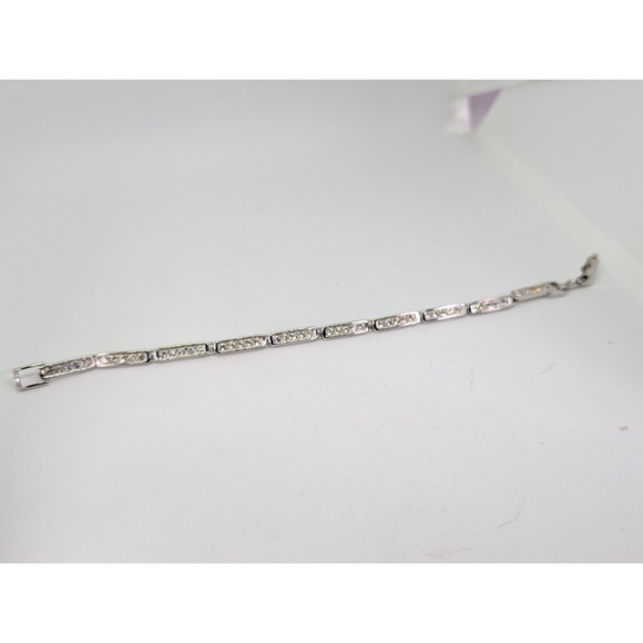 SWAROVSKI CRYSTAL BAR LINK BRACELET SILVER PLATED SWAN LOGO SIGNED - Picture 1 of 5